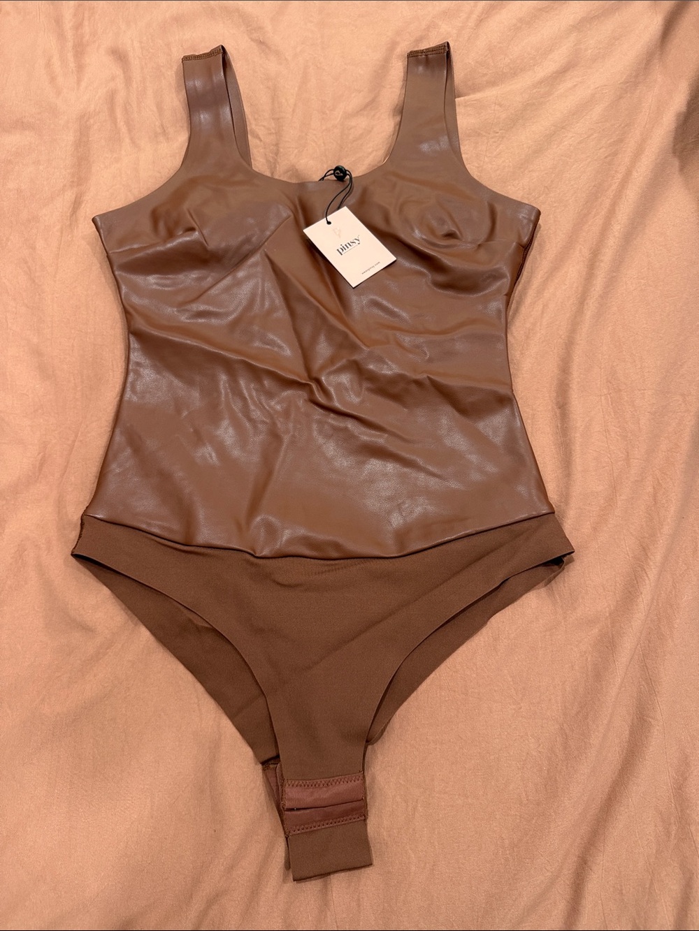 Riley Faux Leather Brown Shaping Bodysuit - Women Intimates